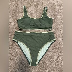 Cupshe Olive Green Two-Piece Bikini with Light Green Trim